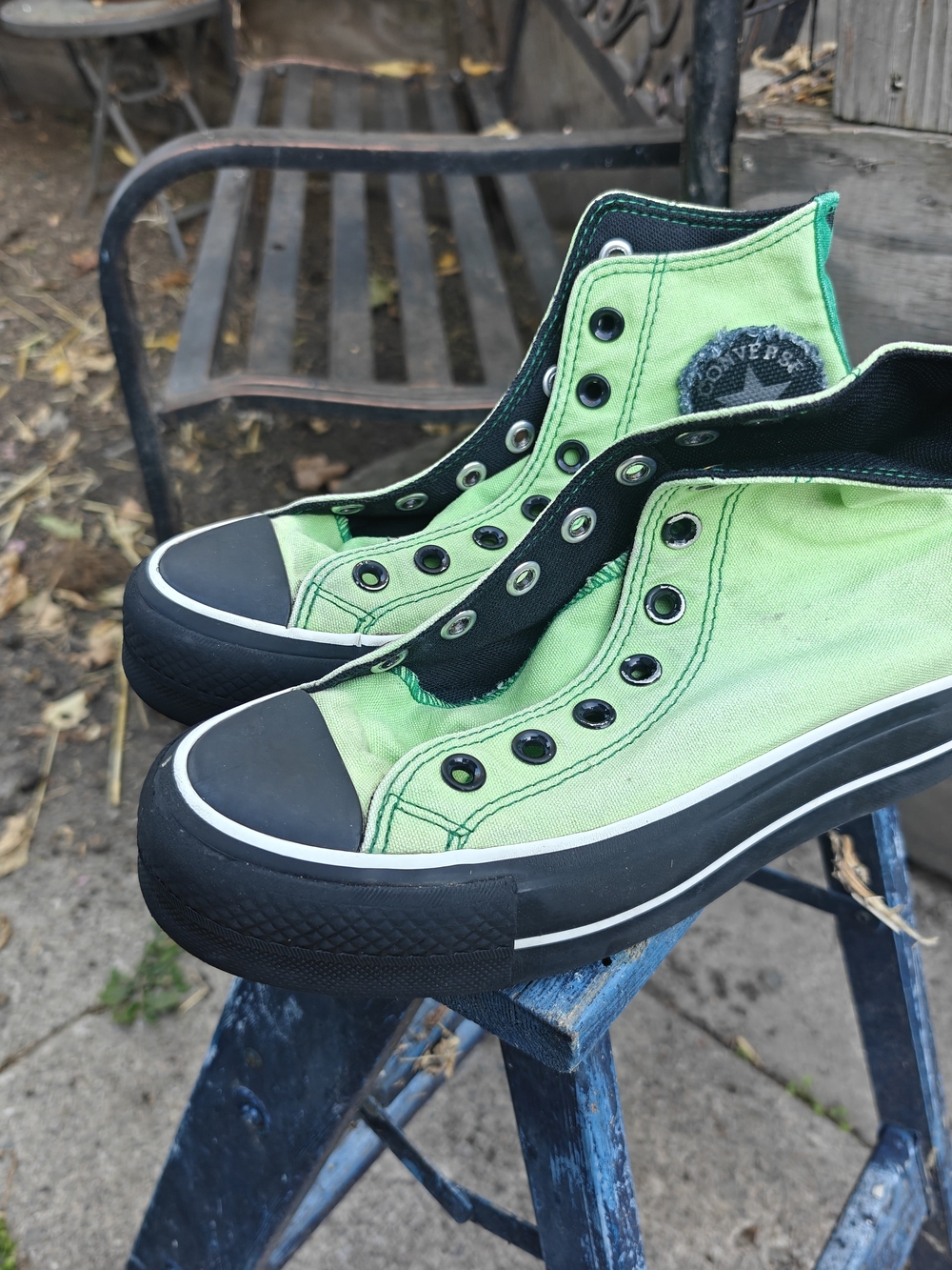 Converse High Tops. Lime Green/Black. Men's 4.5. Women's 6.5.